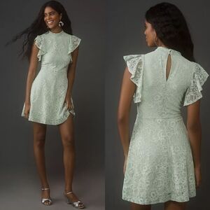 Maeve For Anthropologie Sleeveless Mock-Neck Lace Mini Dress